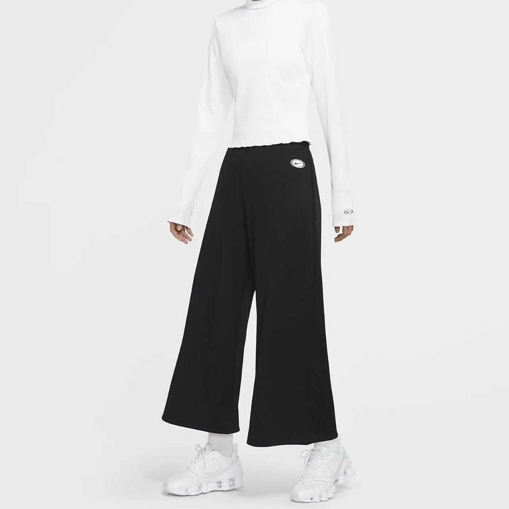 Nike Women's Sportswear Ribbed Femme Pants Black Wide Leg Trouser DJ1090-010